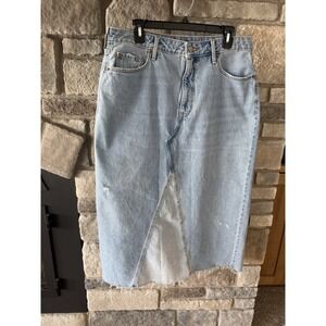 Old Navy High Rise Denim Maxi Skirt Size 14 Distressed Raw Hem Cowgirl Boho Y2K